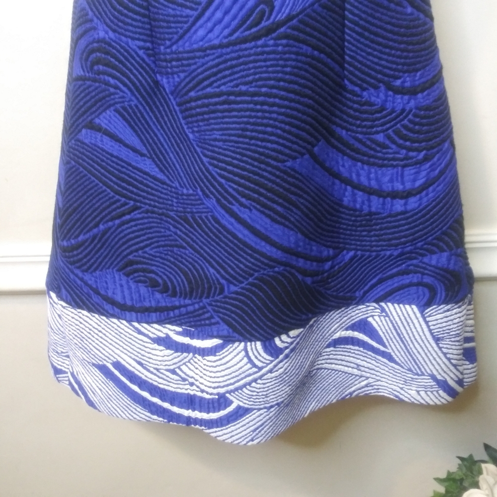 Andrew Gn 2015 Royal Blue, Black & White Trapunto/Quilted Style Skater Dresd - Picture 3 of 9